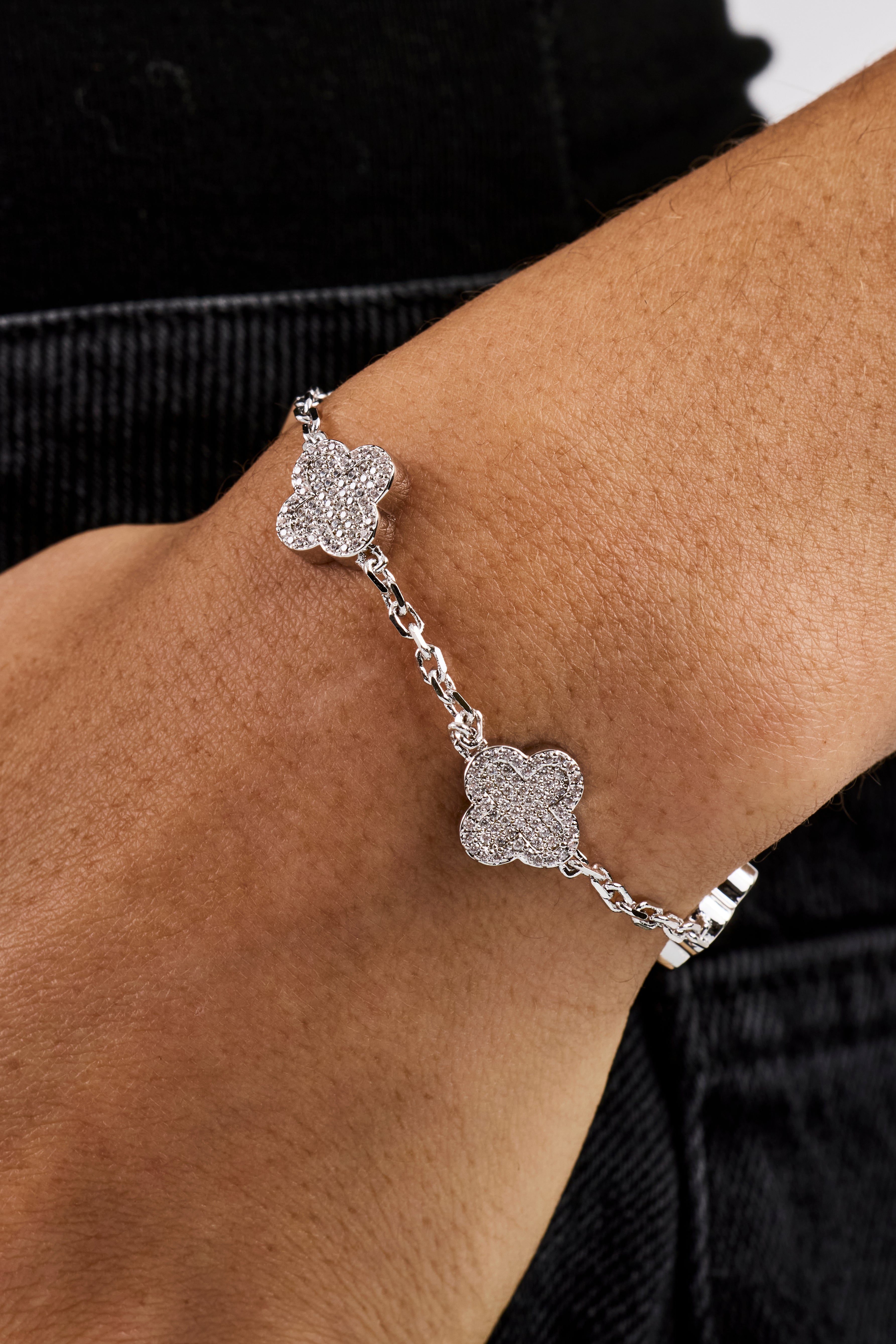 Iced Motif Rolo Link Bracelet - 12mm - White